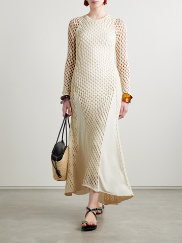 Diotima Anansi paneled crocheted and stretch-knit maxi dress