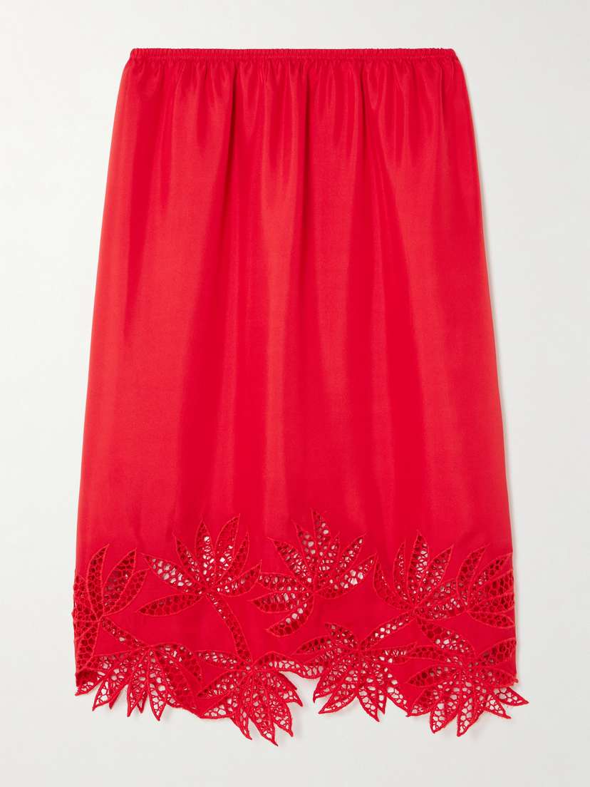 Diotima Coverley Crocheted Silk-satin Midi Skirt