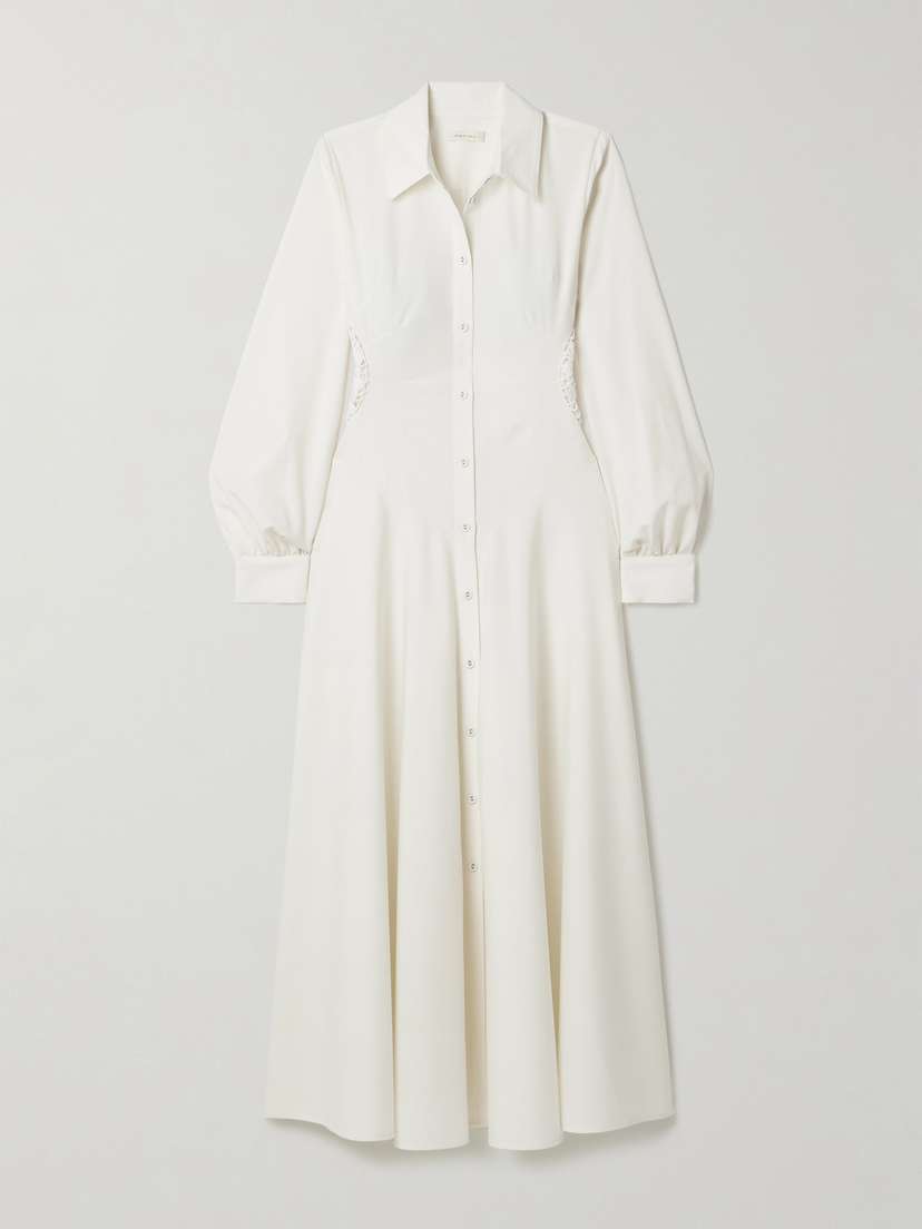 Diotima Lewis Crocheted Cotton-trimmed Wool Maxi Shirt Dress