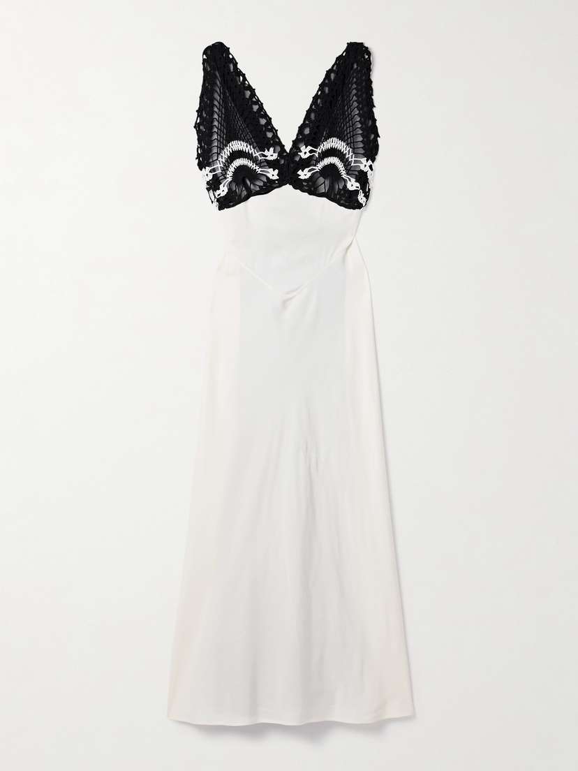 Diotima Pavona Two-tone Crocheted Cotton-trimmed Twill Maxi Dress