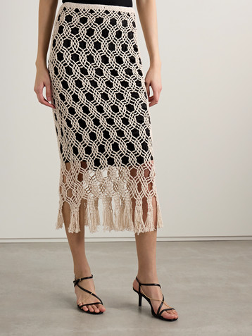 Diotima Sparrow fringed crocheted cotton midi skirt