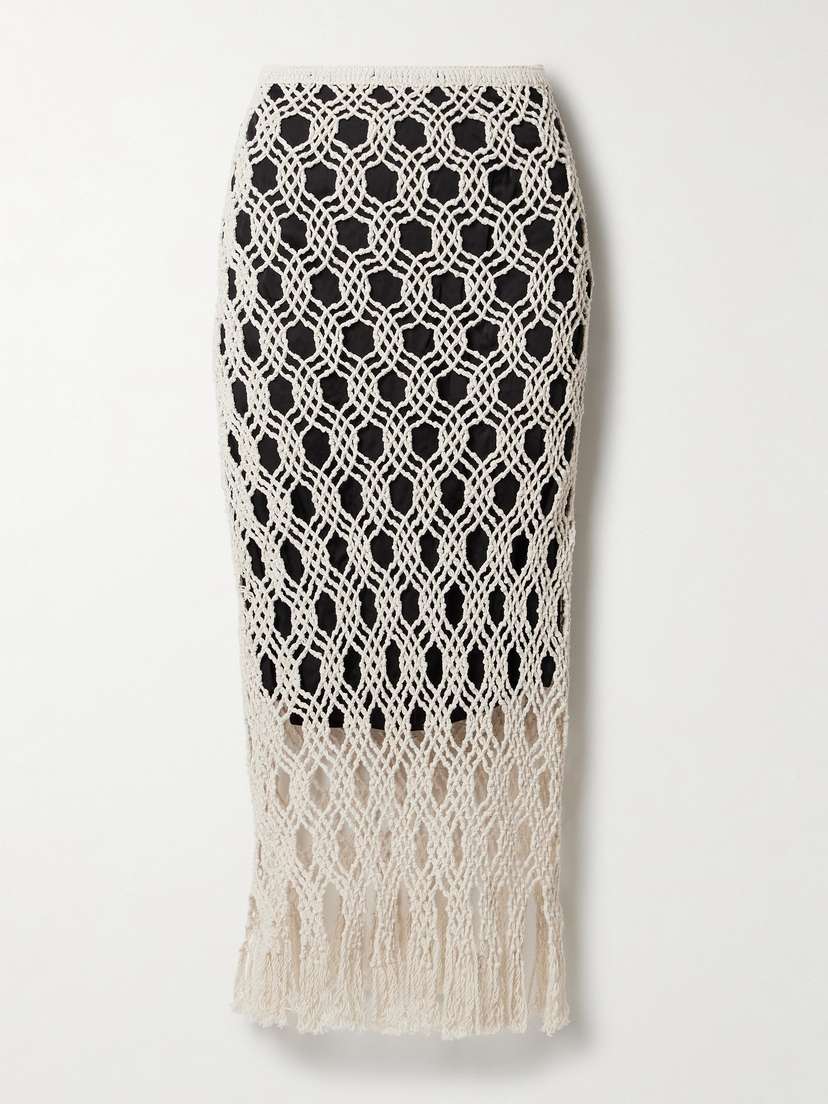 Diotima Sparrow Fringed Crocheted Cotton Midi Skirt