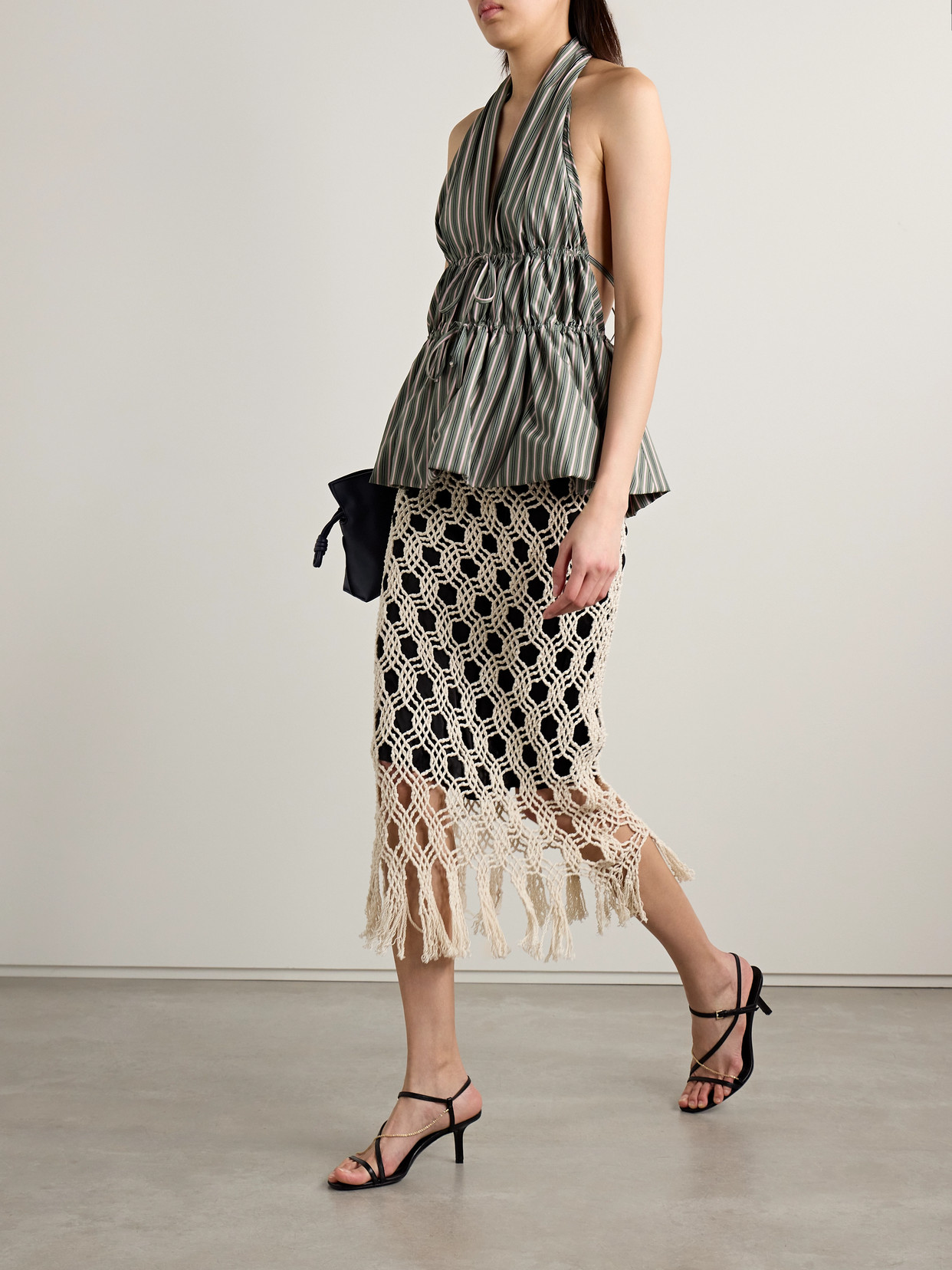DIOTIMA SPARROW FRINGED CROCHETED COTTON MIDI SKIRT