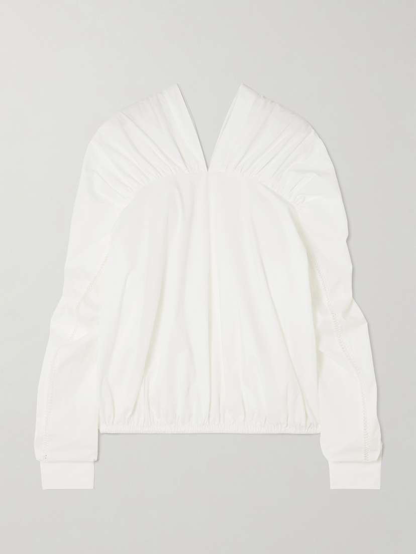 Diotima Braceback Embroidered Gathered Cotton-poplin Blouse