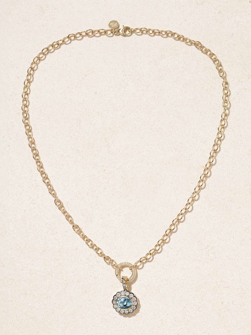 Marlo Laz Alexandra 14-karat Gold, Aquamarine And Diamond Necklace