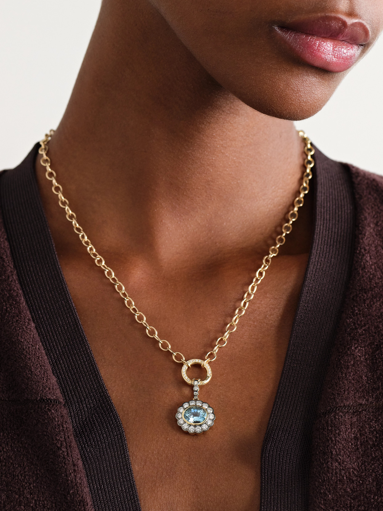 Marlo Laz Alexandra 14-karat Gold, Aquamarine And Diamond Necklace In Blue