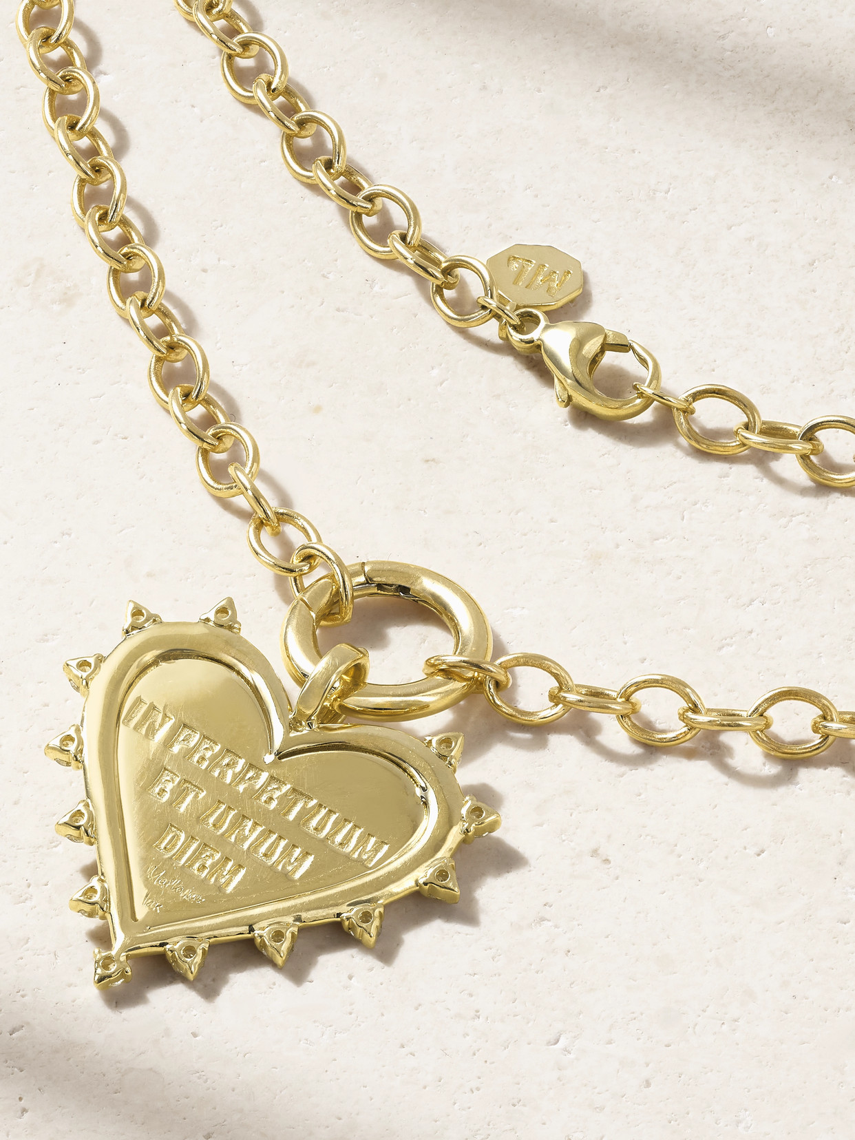 Marlo Laz Spiked Heart 14k Yellow Gold Diamond Coin Necklace In Gold