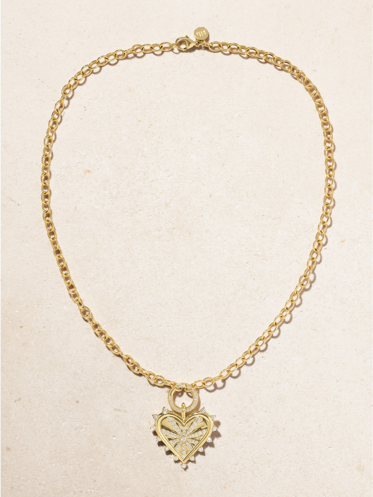 Marlo Laz Spiked Heart 14k Yellow Gold Diamond Coin Necklace In Gold