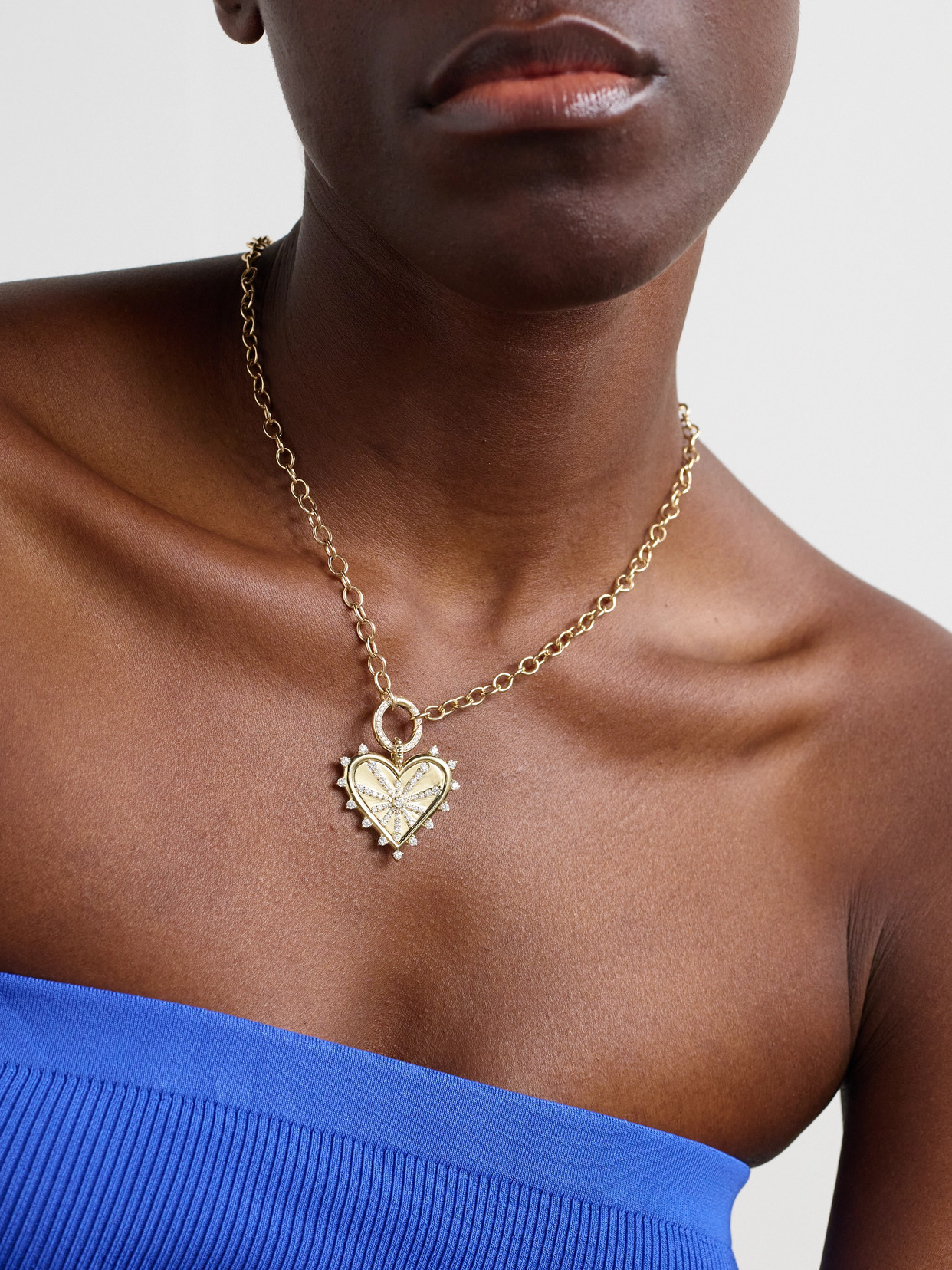 Marlo Laz Spiked Heart 14k Yellow Gold Diamond Coin Necklace In Gold