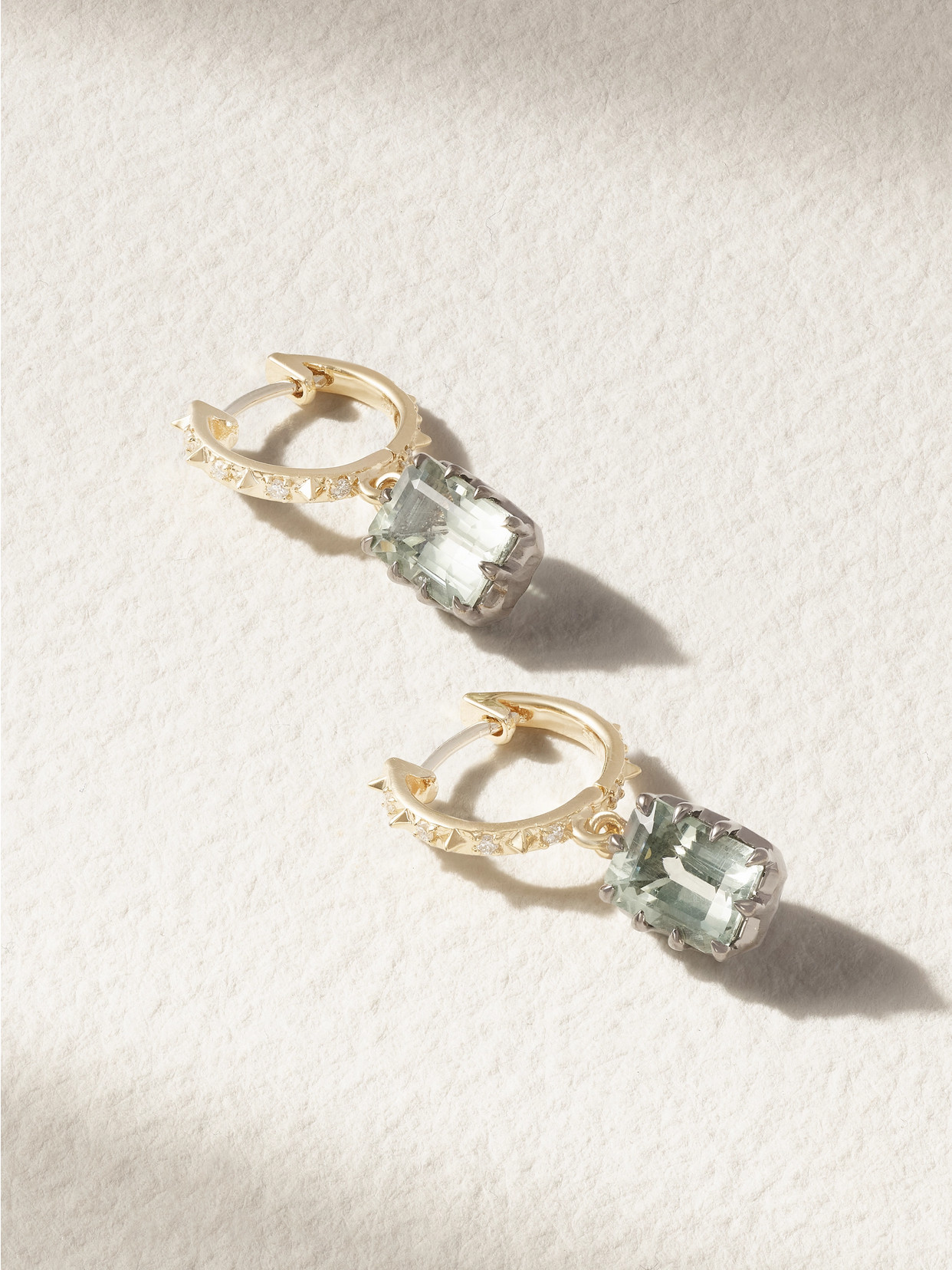 Marlo Laz - Estee 14-karat Gold, Prasiolite And Diamond Hoop Earrings - Green