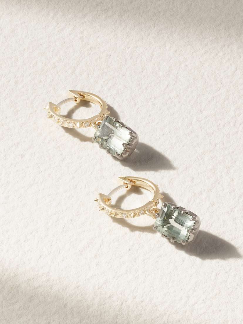 Marlo Laz Estee 14-karat Gold, Prasiolite And Diamond Hoop Earrings