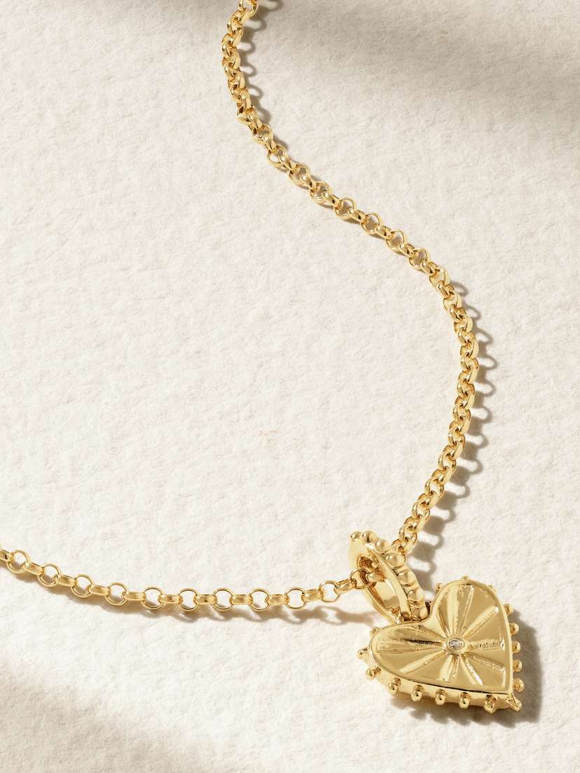 Marlo Laz Mini Dangling Heart 14-karat Gold Diamond Necklace