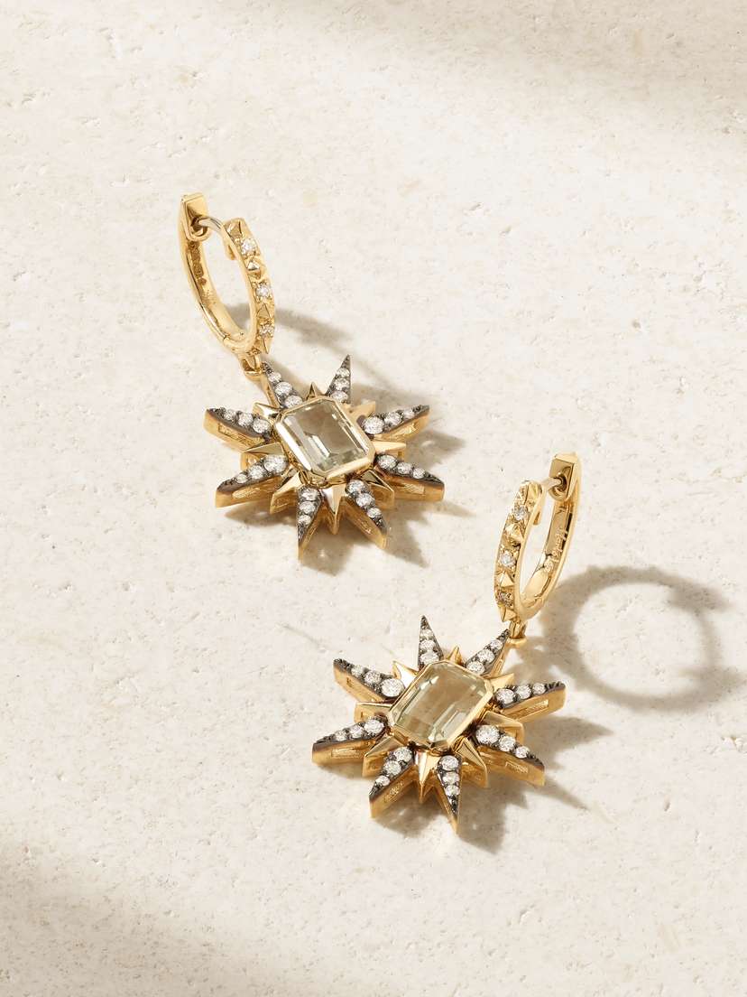 Marlo Laz Starburst 14-karat Gold, Amethyst And Diamond Earrings