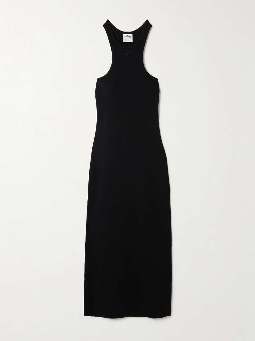 Courrèges Embroidered Ribbed Cotton-jersey Midi Dress