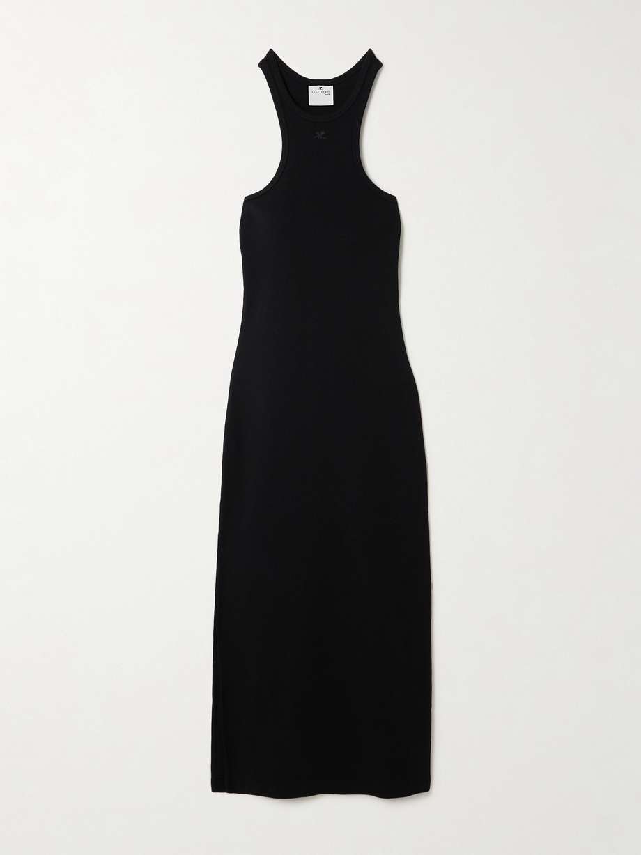 embroidered ribbed cotton-jersey midi dress