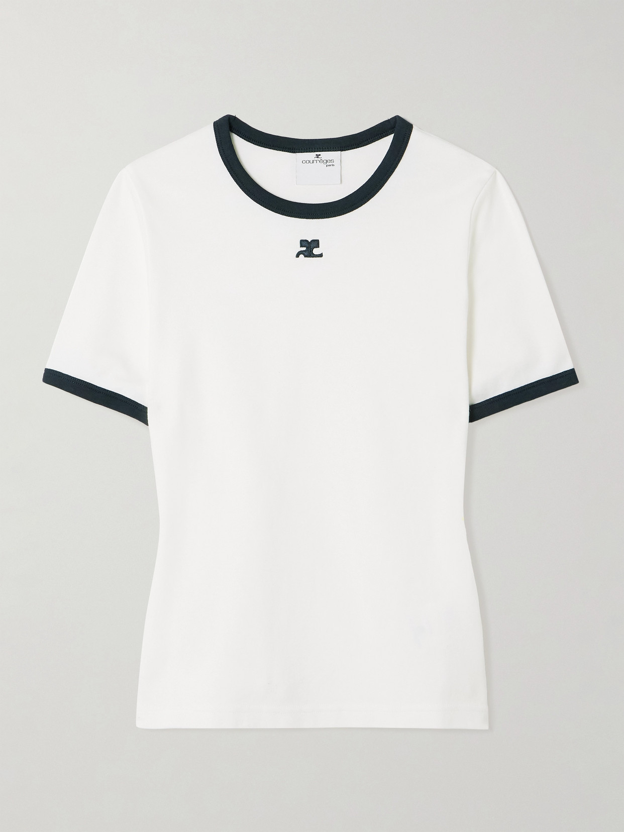 Courrèges Fitted White T-shirt With Contrasting Ribbed Trim In White