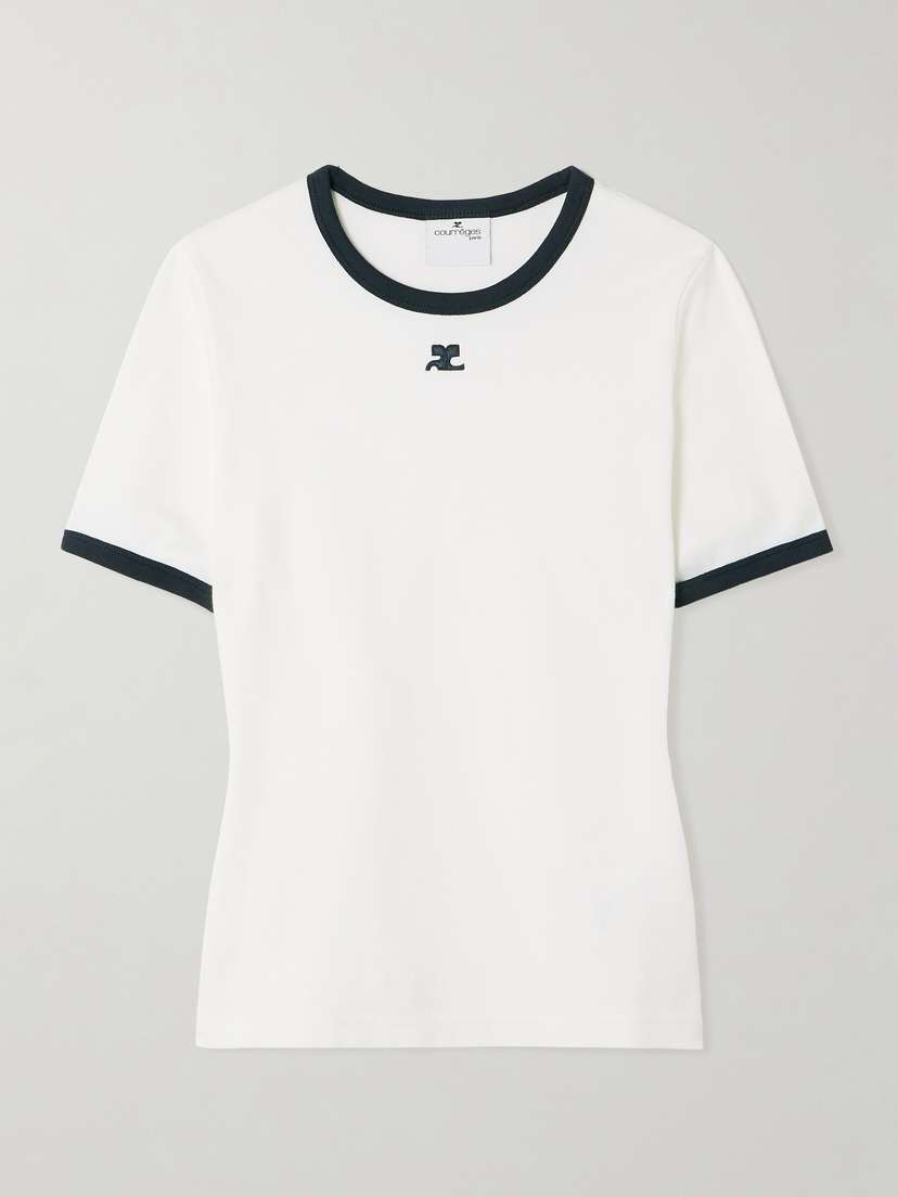 Courrèges Cropped Embroidered Cotton-jersey T-shirt