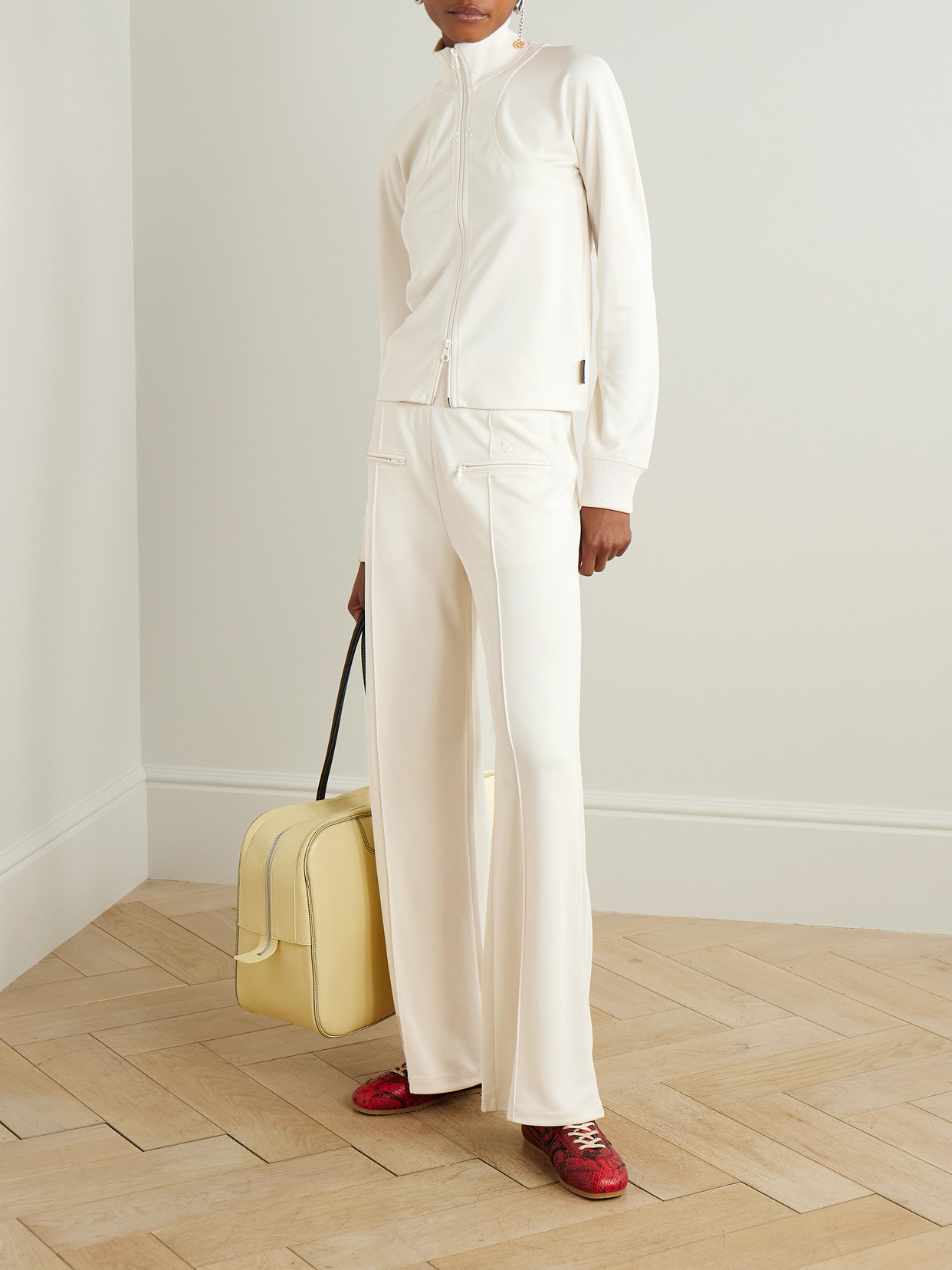 Courrèges Interlock Appliquéd Jersey Track Jacket In Off-white