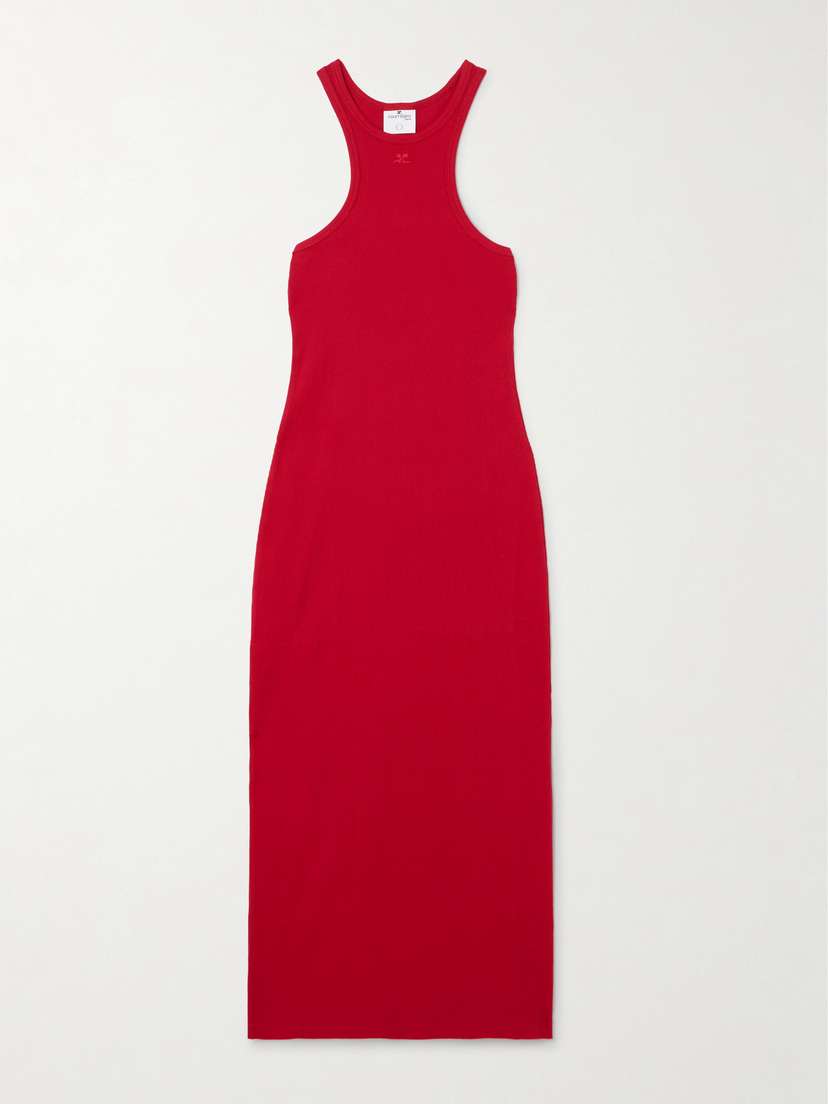 Courrèges Embroidered Ribbed Cotton-jersey Midi Dress