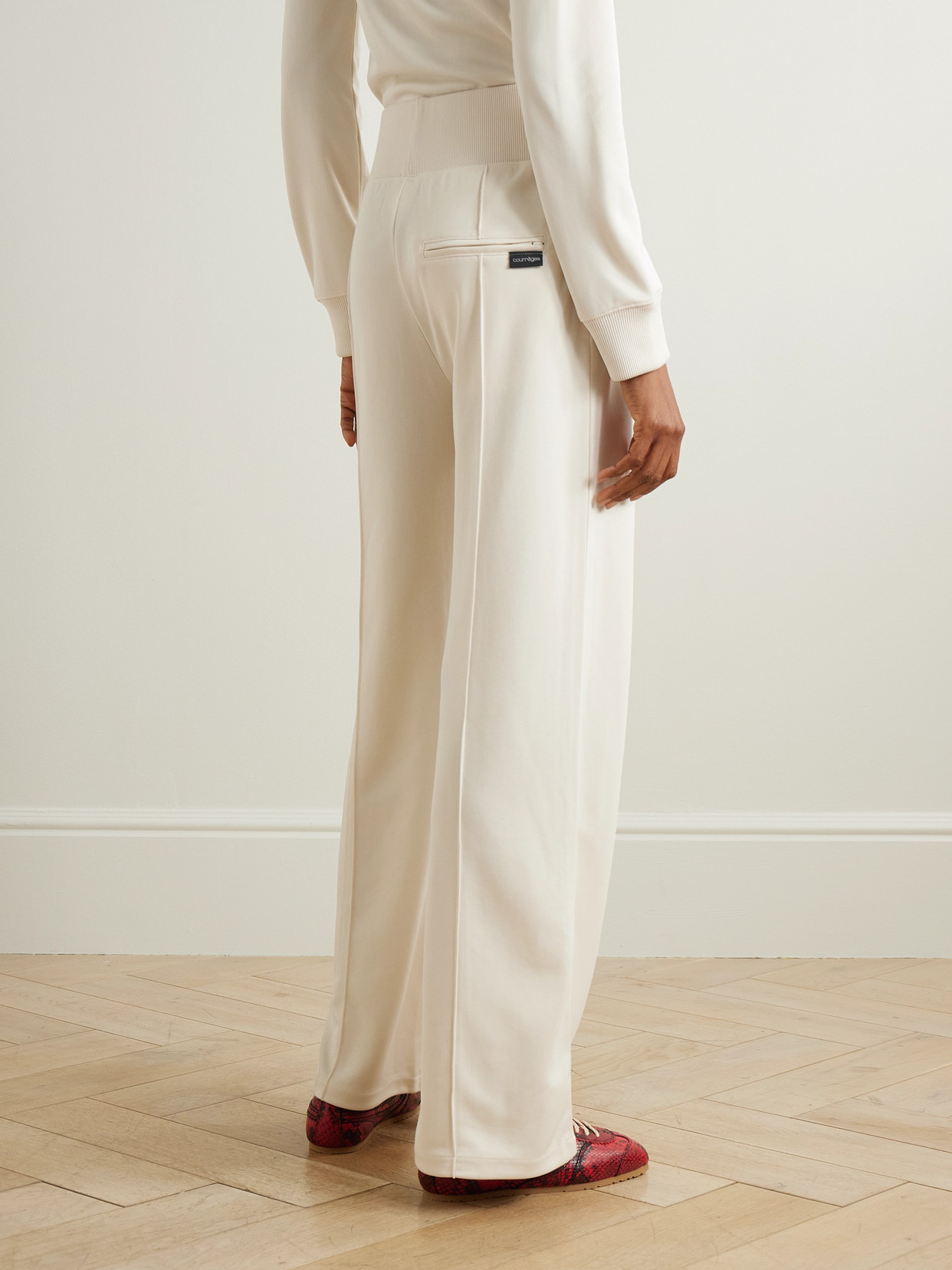 Courrèges Interlock Appliquéd Jersey Wide-leg Track Pants In Off-white