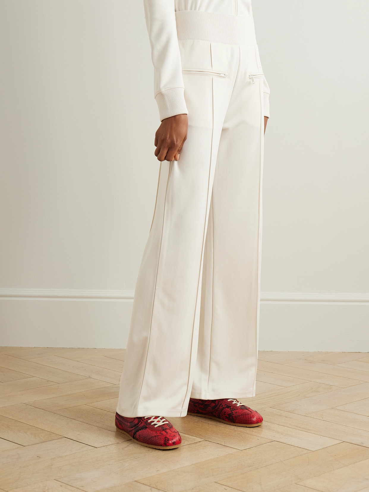 Courrèges Interlock Appliquéd Jersey Wide-leg Track Pants In Off-white