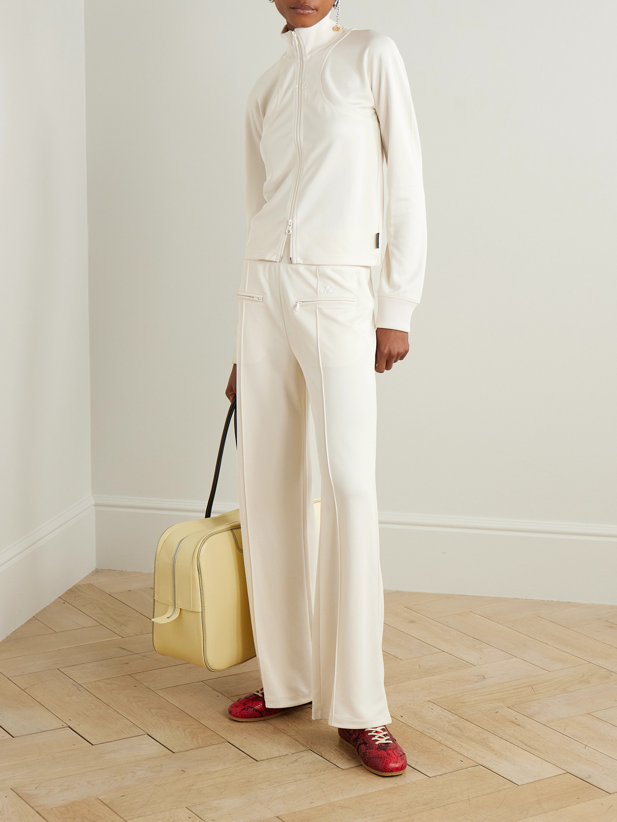 Courrèges Interlock Appliquéd Jersey Wide-leg Track Pants In Off-white