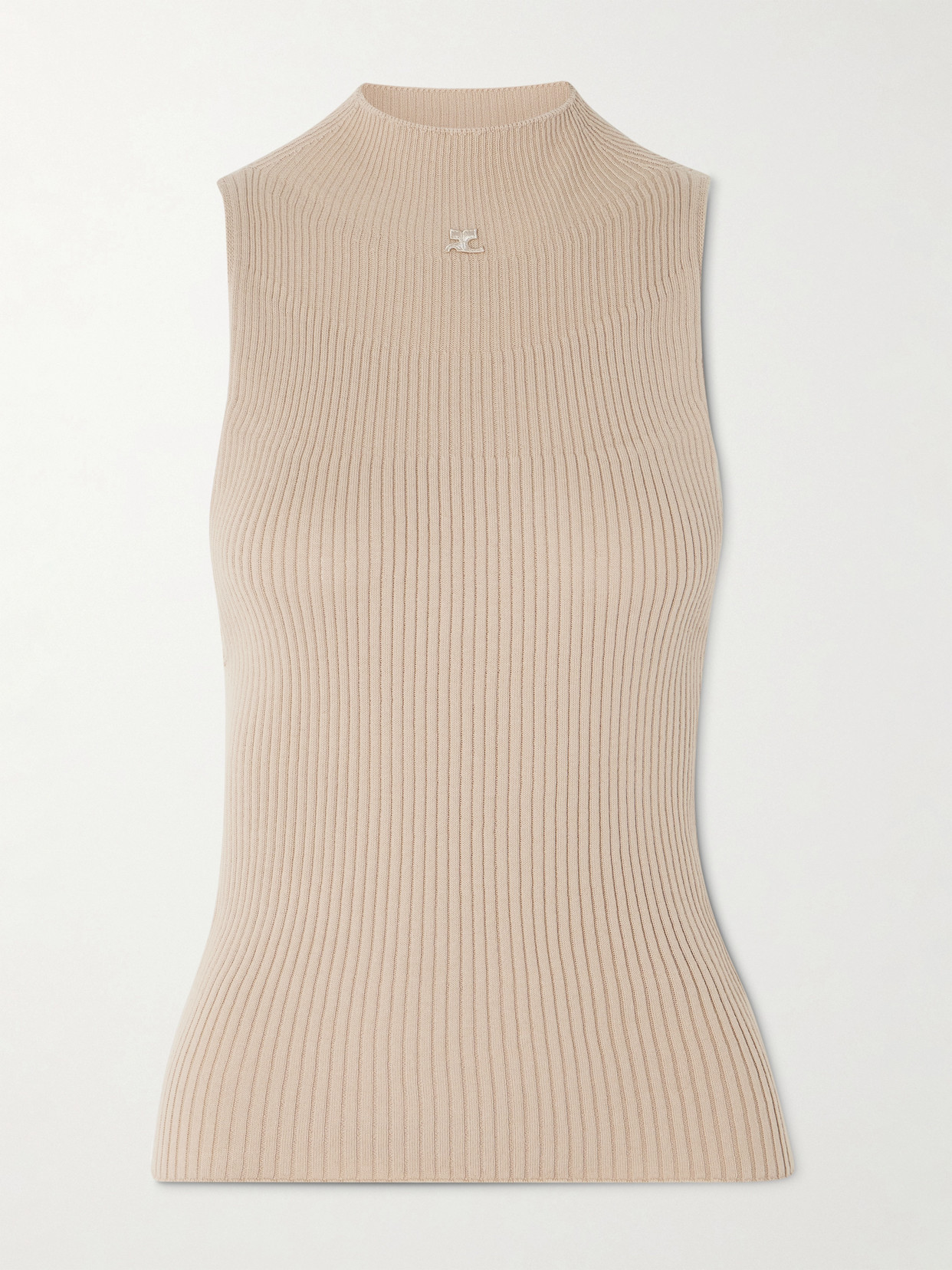 Courrèges Appliquéd Ribbed Cotton And Merino Wool-blend Tank In Neutrals