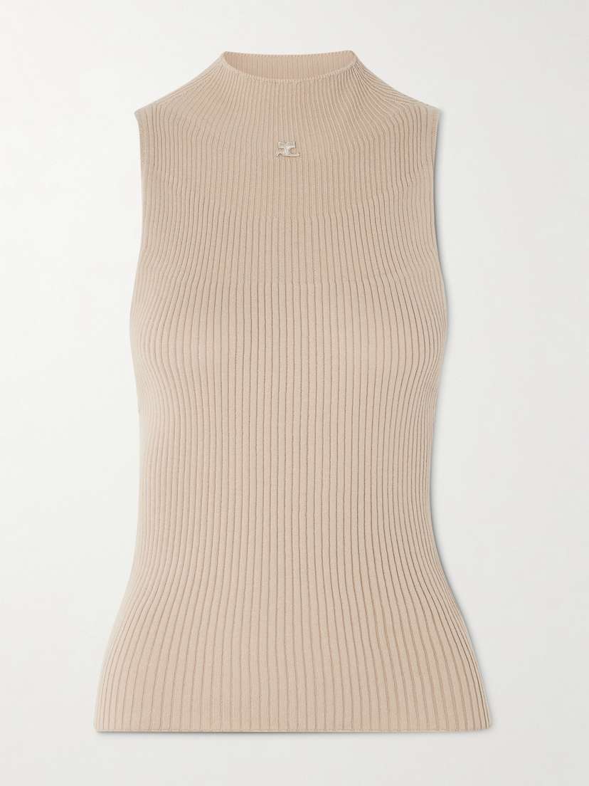 Courrèges Appliquéd Ribbed Cotton And Merino Wool-blend Tank