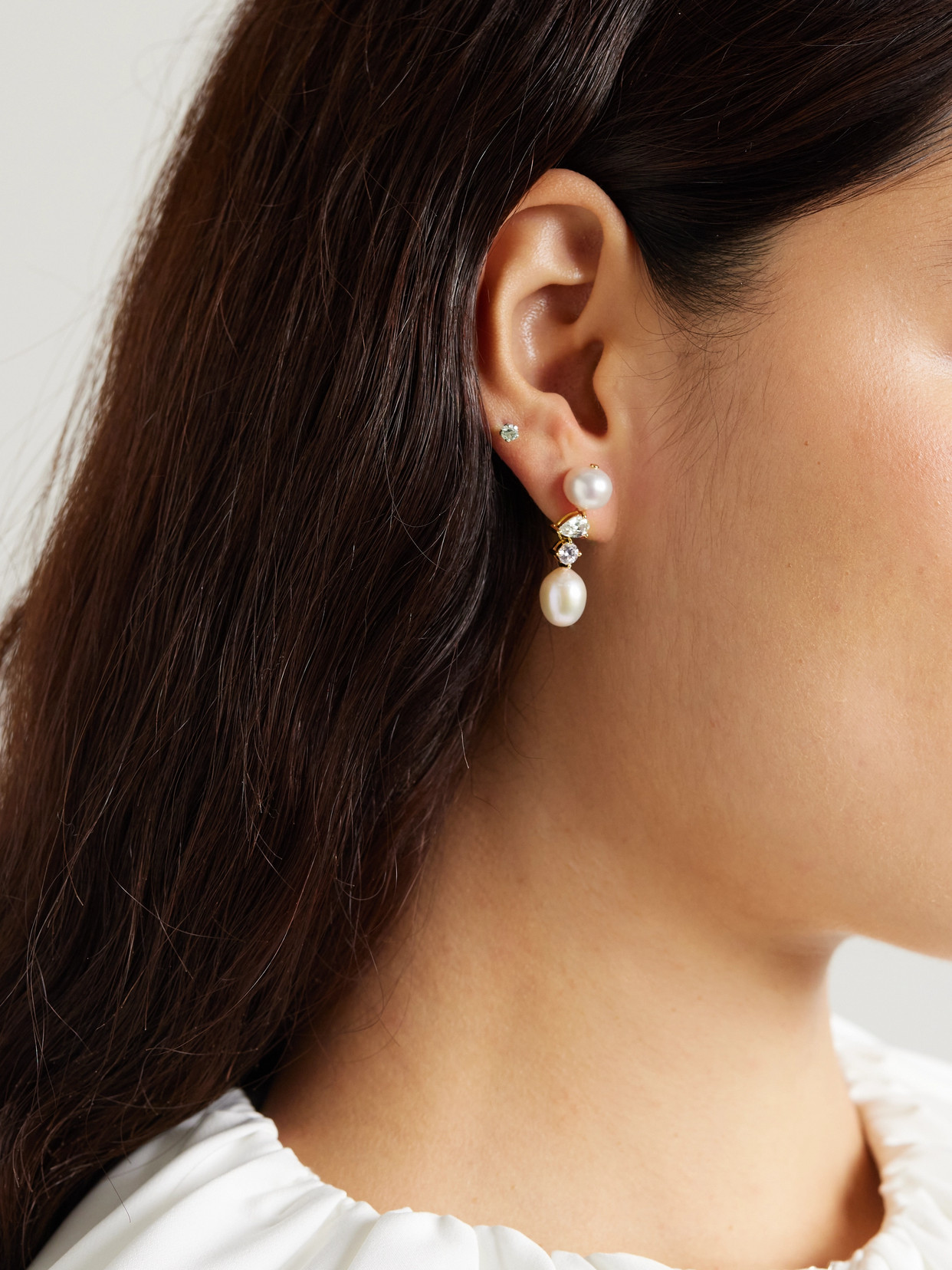 Completedworks Gold-plated, Pearl And Cubic Zirconia Earrings In White