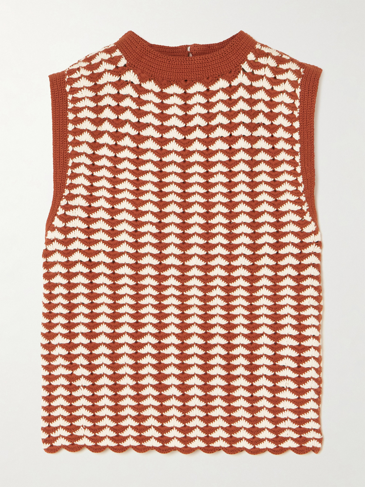 Escvdo Motupe Scalloped Crocheted Cotton Tank In Red