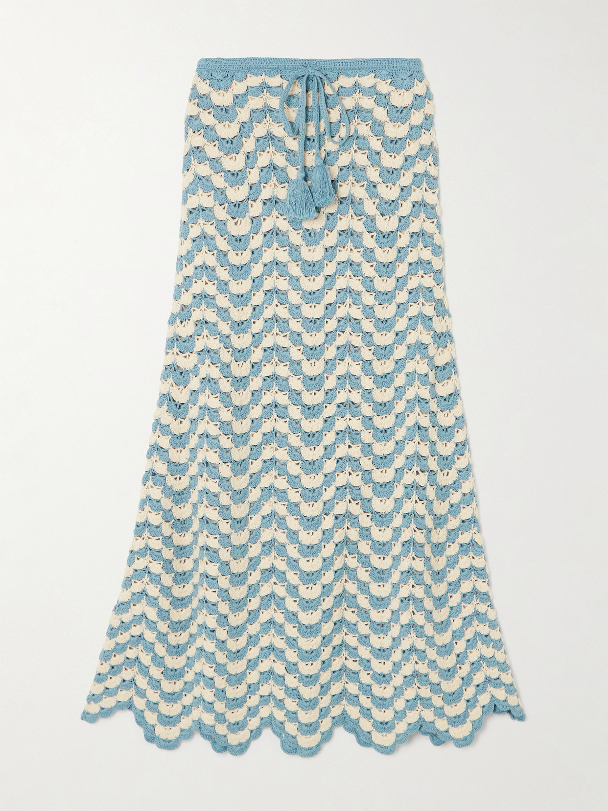 Escvdo Safi Scalloped Crocheted Cotton Midi Skirt In Blue