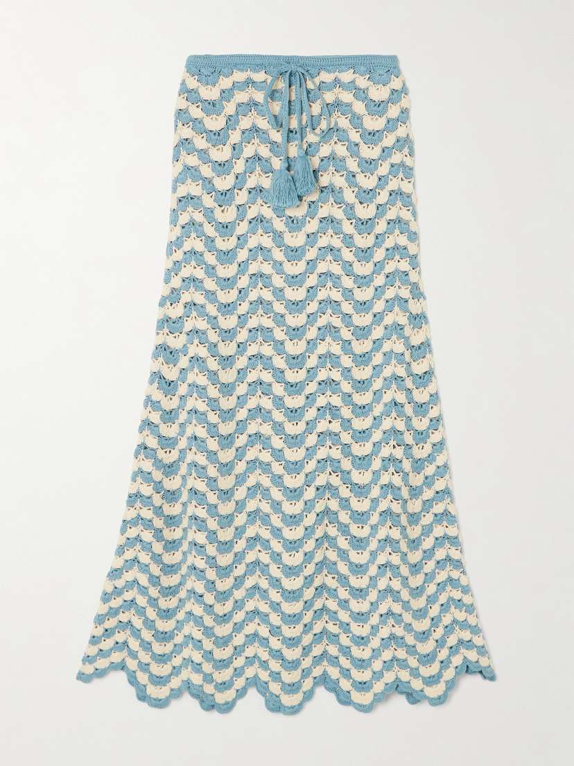 ESCVDO Safi Scalloped Crocheted Cotton Midi Skirt