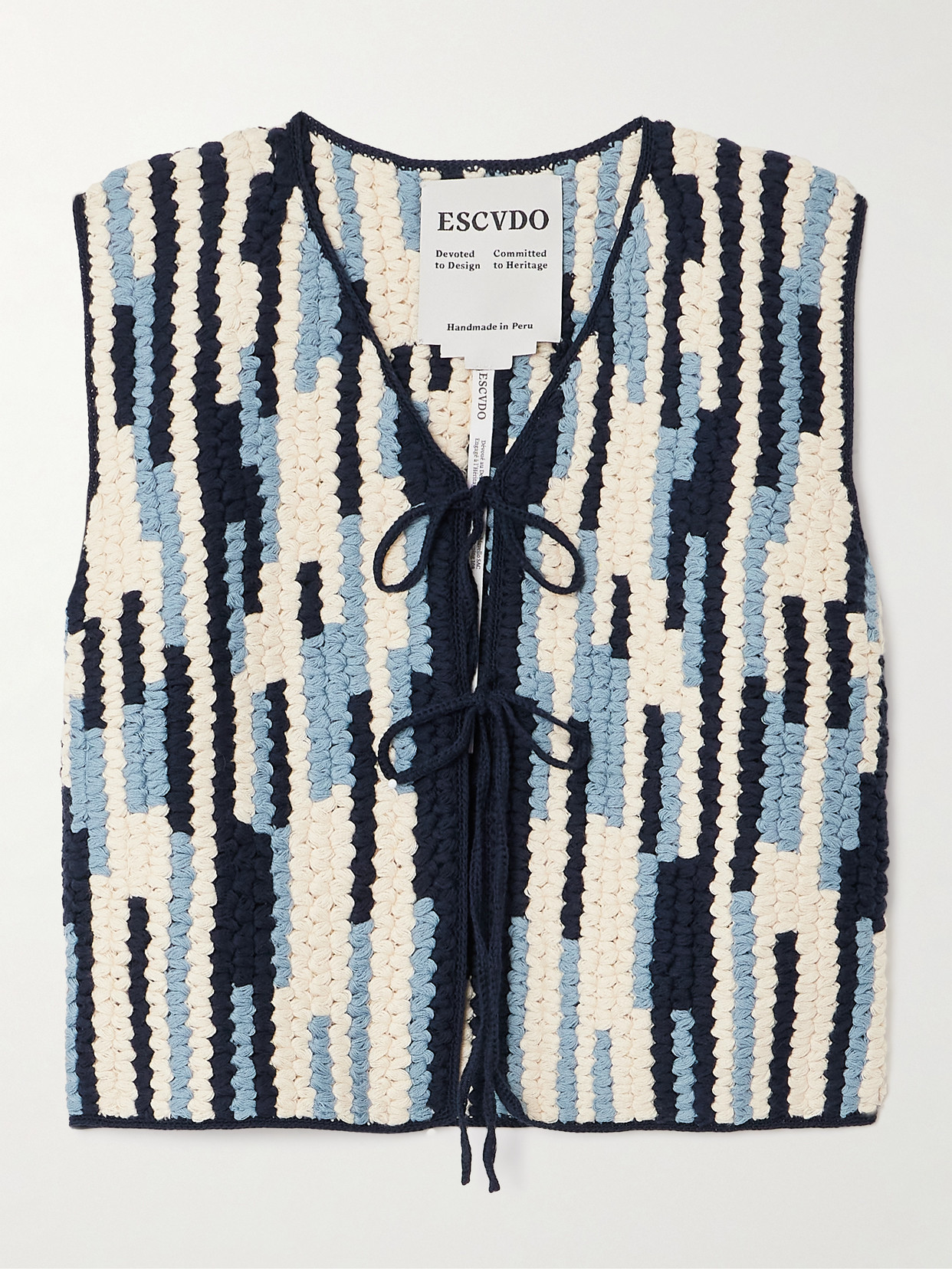Escvdo Anadara Striped Crocheted Organic Cotton Vest In Blue
