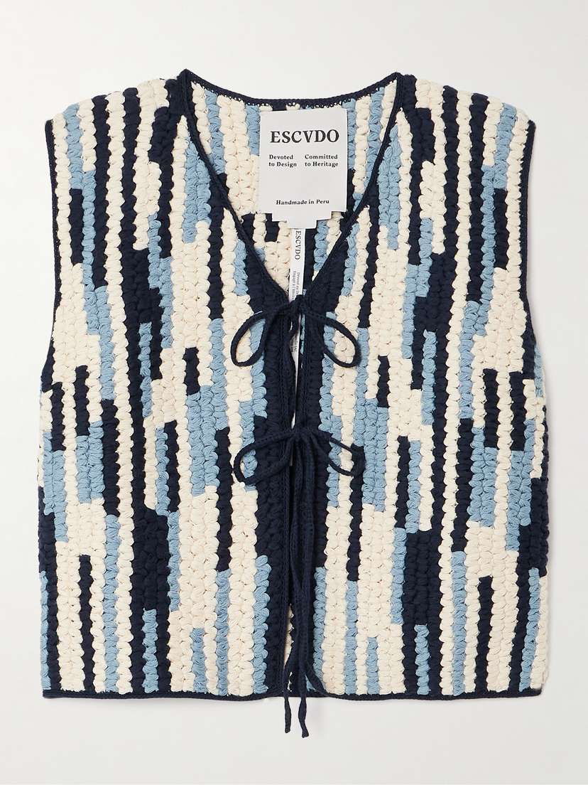 ESCVDO Anadara Striped Crocheted Organic Cotton Vest