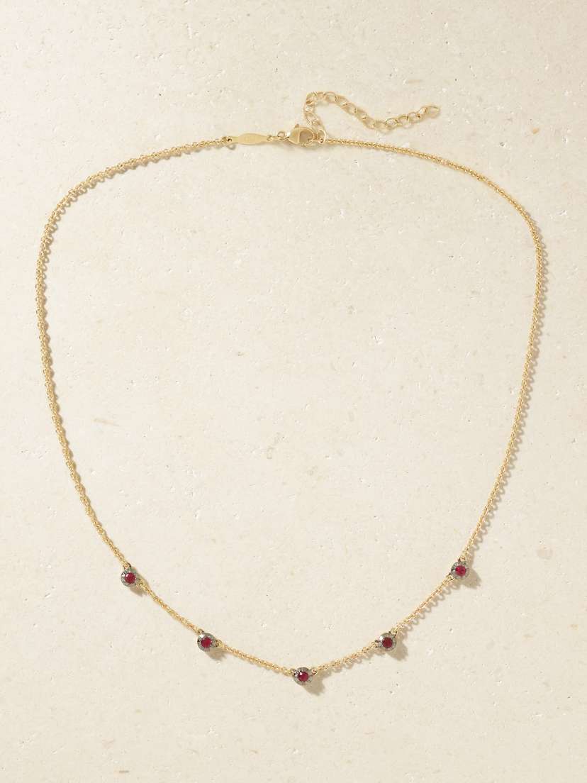 Jacquie Aiche Sophia 14-karat Gold And Rhodium-plated Ruby Necklace