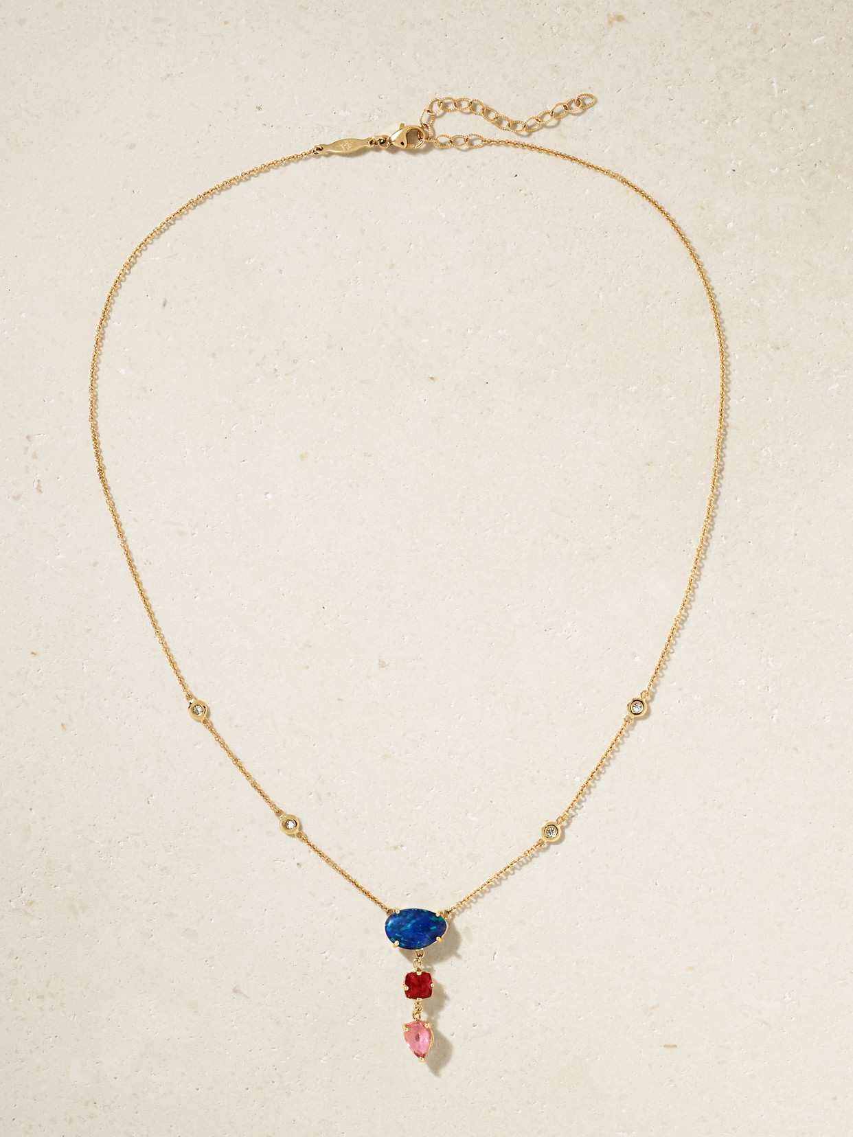 Jacquie Aiche Triple Step 14-karat Gold Tourmaline, Opal And Diamond Necklace In Gold