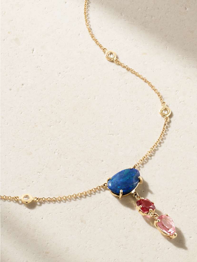 Jacquie Aiche Triple Step 14-karat Gold Tourmaline, Opal And Diamond Necklace