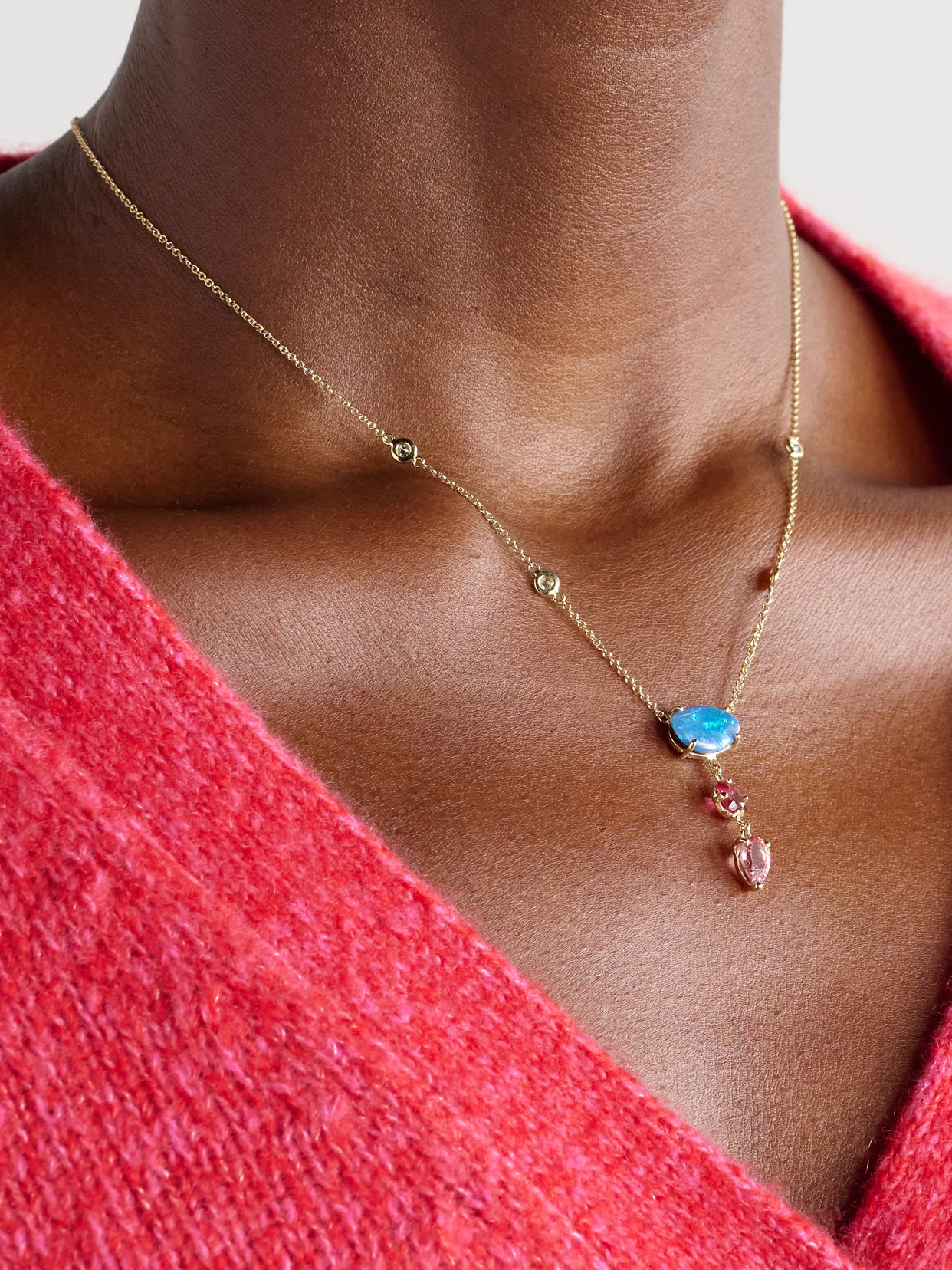 Jacquie Aiche Triple Step 14-karat Gold Tourmaline, Opal And Diamond Necklace In Gold