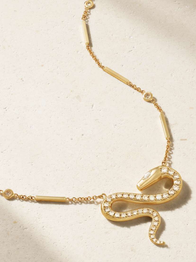 Jacquie Aiche Slithering Snake 14-karat Gold Diamond Necklace