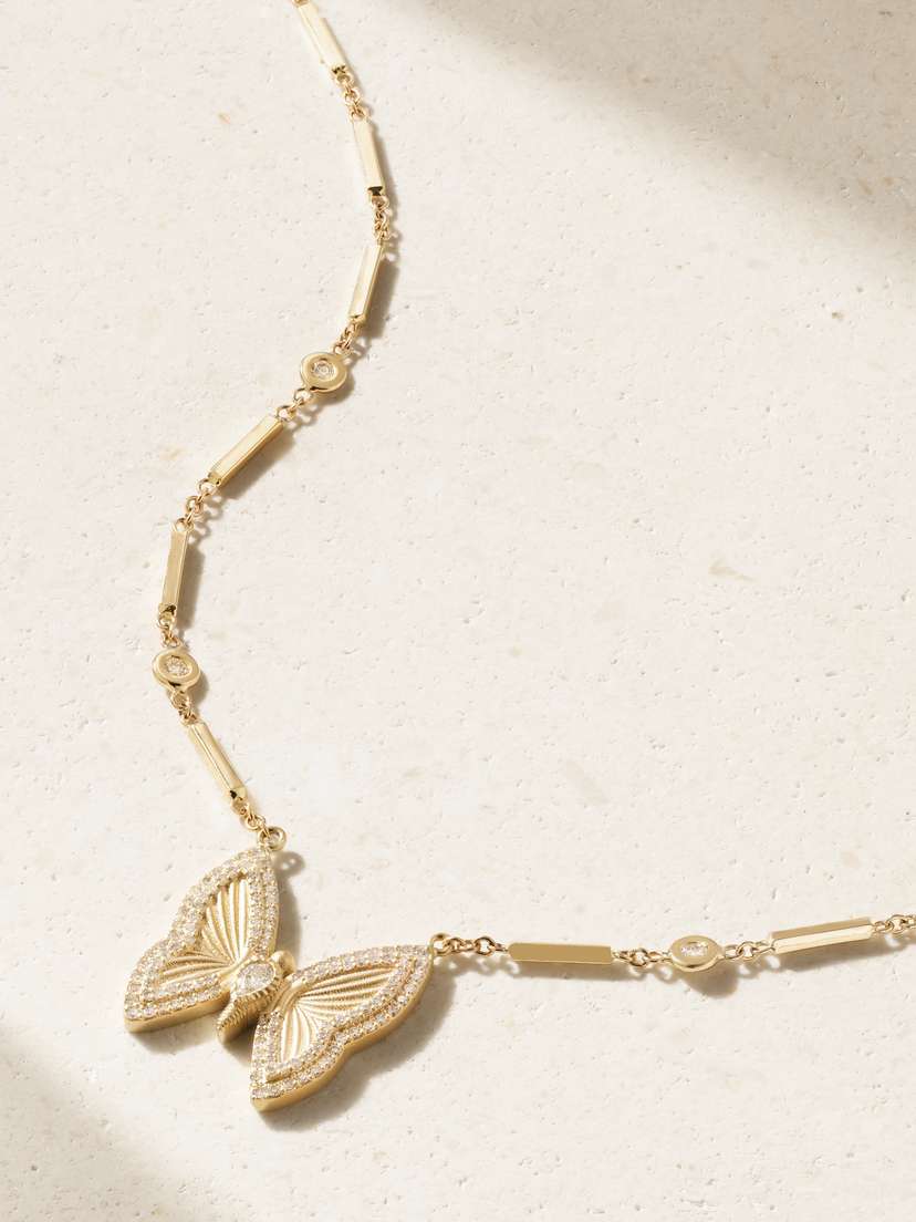 Jacquie Aiche Butterfly 14-karat Gold Diamond Necklace