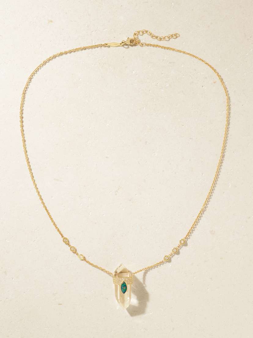 Jacquie Aiche 14-karat Gold Diamond, Quartz And Opal Necklace