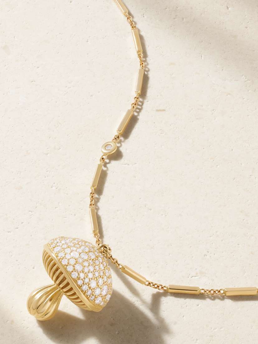 Jacquie Aiche Mushroom 14-karat Gold Diamond Necklace