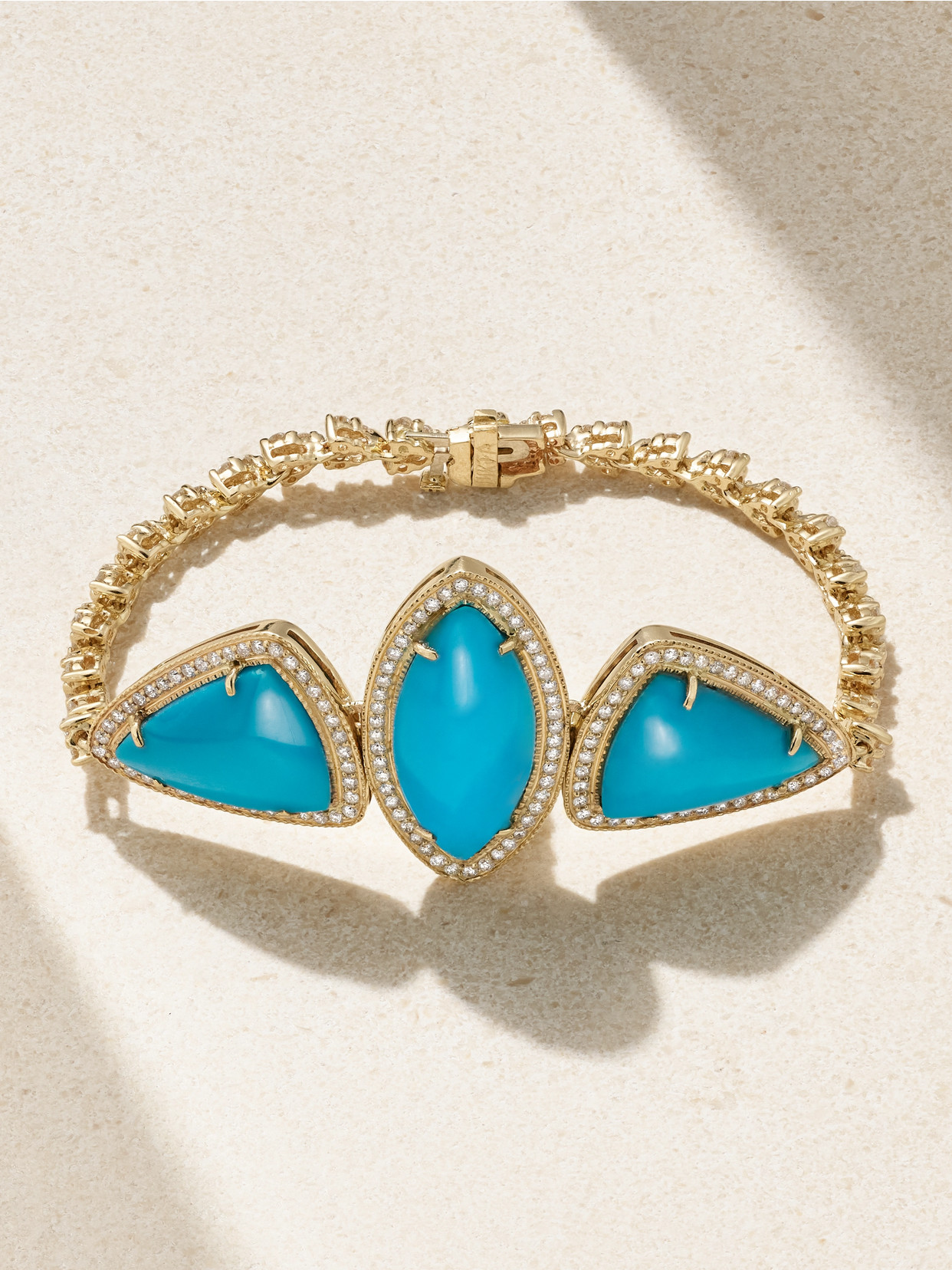 Jacquie Aiche Lizette 14-karat Gold, Turquoise And Diamond Bracelet In Burgundy