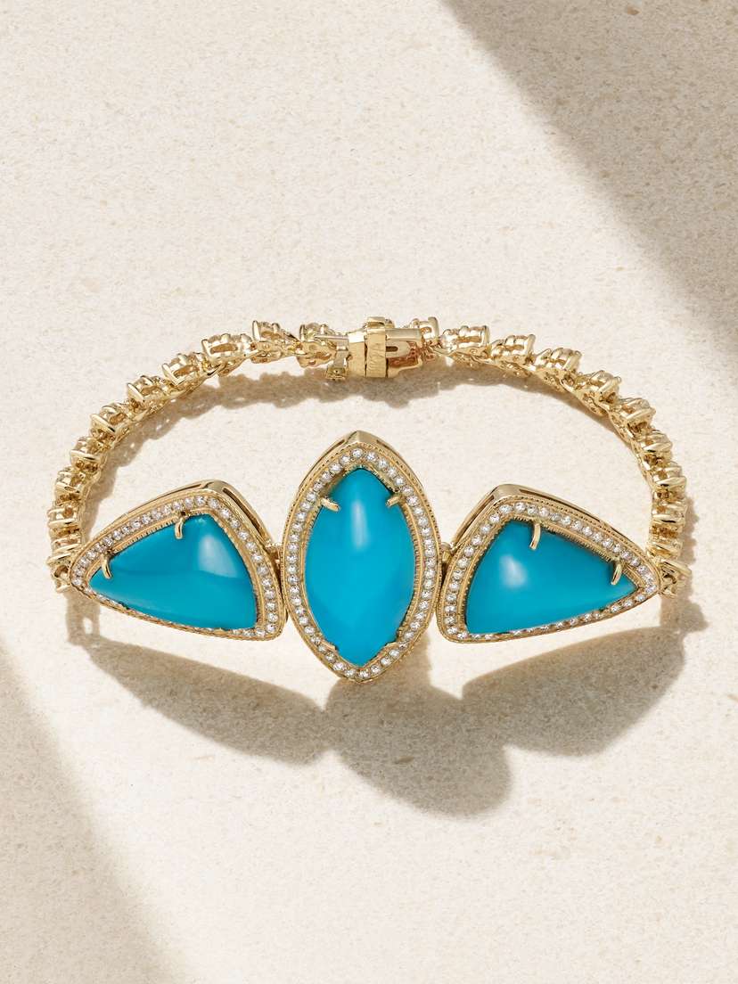 Jacquie Aiche Lizette 14-karat Gold, Turquoise And Diamond Bracelet