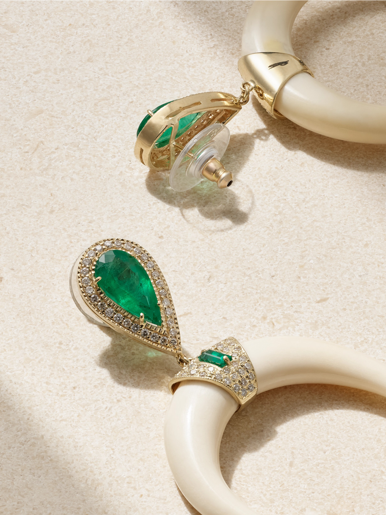 Jacquie Aiche 14-karat Gold, Bone, Emerald And Diamond Earrings In Green