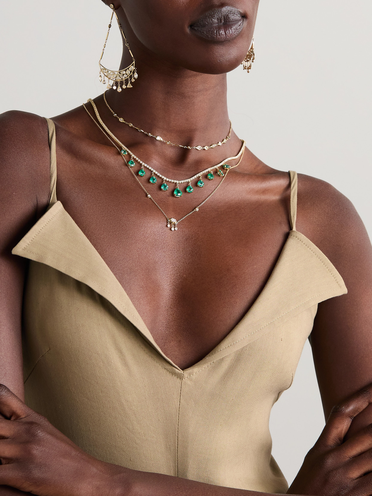 Jacquie Aiche Shaker 14-karat Gold, Diamond And Emerald Necklace In Gold