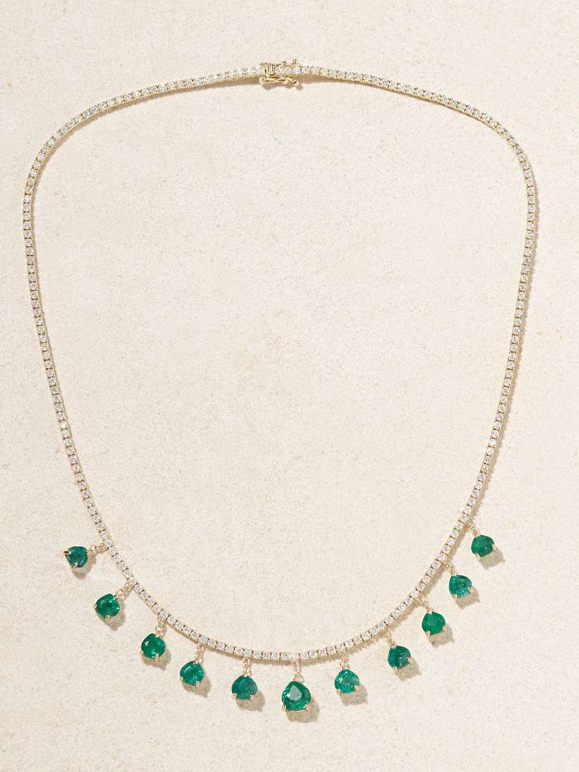 Jacquie Aiche Shaker 14-karat Gold, Diamond And Emerald Necklace