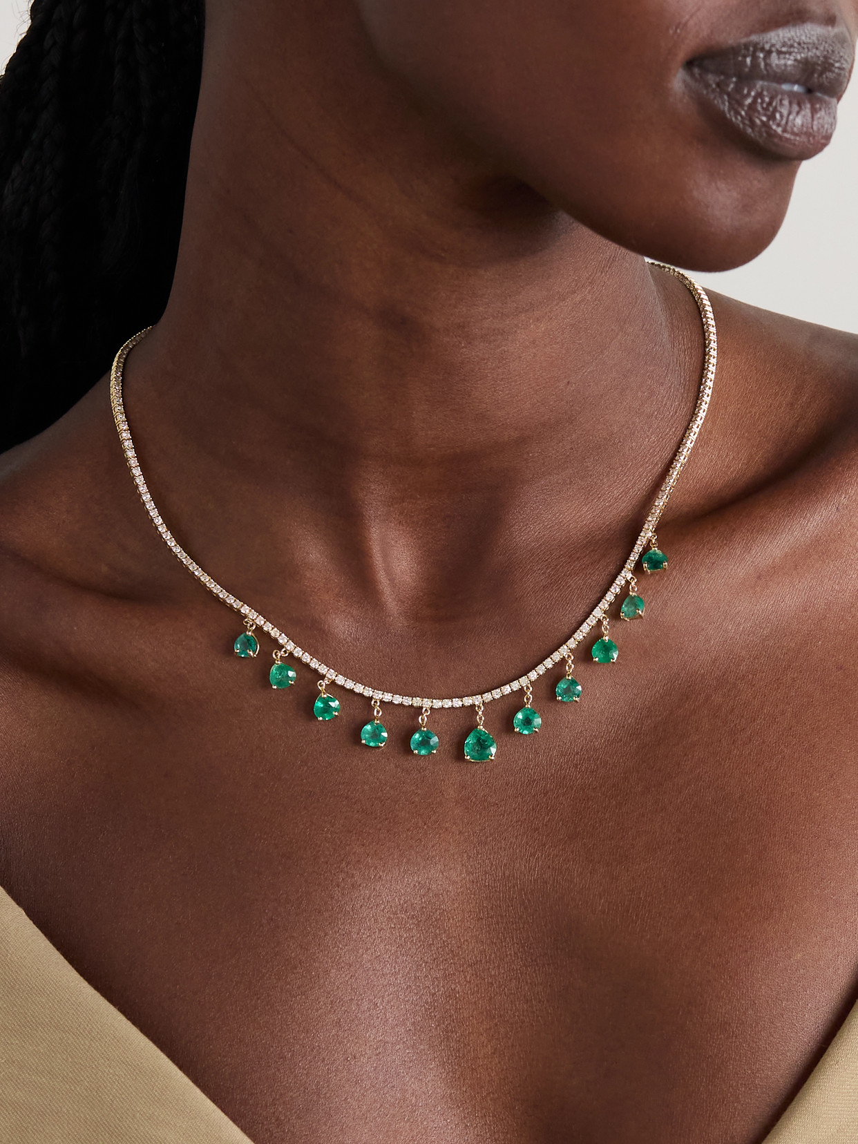Jacquie Aiche Shaker 14-karat Gold, Diamond And Emerald Necklace In Gold
