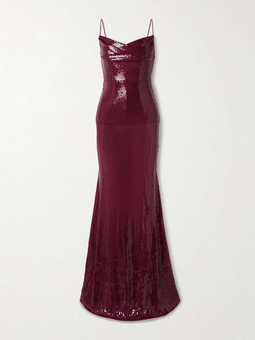 Alex Perry Draped Sequined Tulle Gown