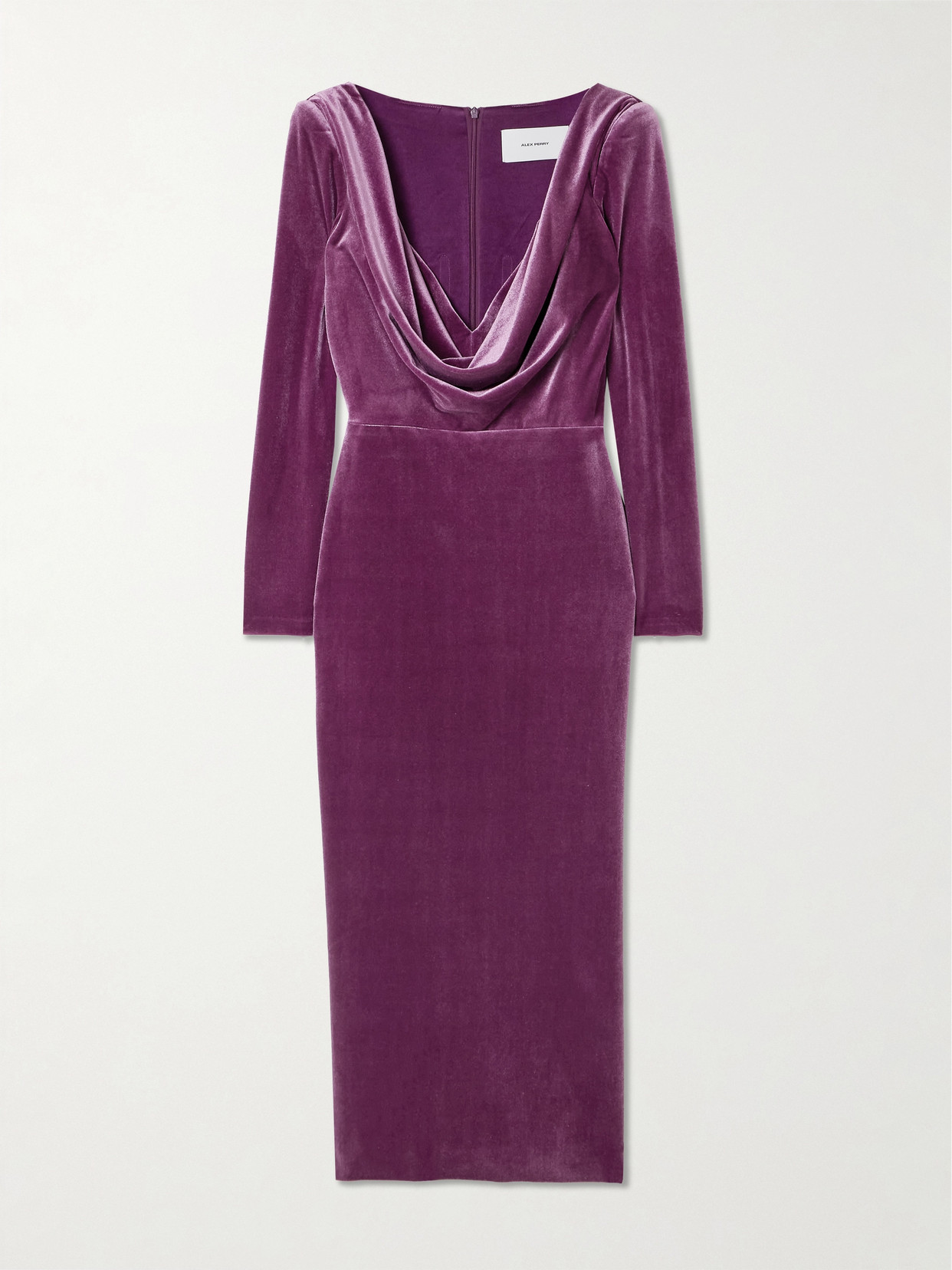 Alex Perry Draped Stretch-velvet Midi Dress In Purple